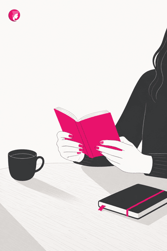 Una mujer lee Todos deberíamos ser feministas en una pausa con café